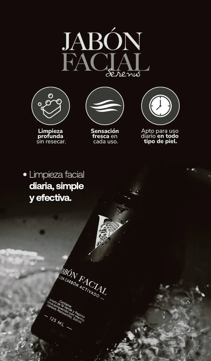 JABÓN FACIAL SERENUS- CON CARBON ACTIVAADO-CONTROL DE ACNE - Virtus Hominispiel grasa